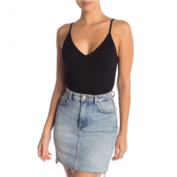 bp Tops - BP V-neck Ribbed Thong Bodysuit Spaghetti Straps